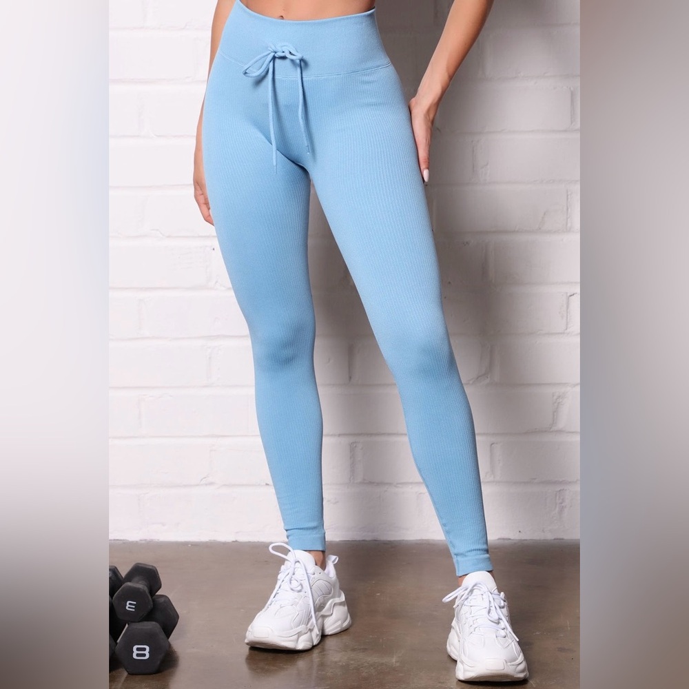 New Blue Active Ribbed Drawstring Leggings – S